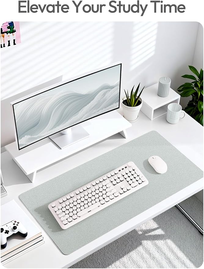 YSAGi Leather Desk Pad Protector, Office Desk Mat, Large Mouse Pad, Non-Slip PU Leather Desk Blotter, Laptop Desk Pad, Waterproof Desk Writing Pad for Office and Home (Silver, 35.4" x 17") - Image 6
