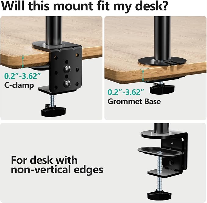 WALI Quad Monitor Desk Mount, 4 Monitor Stand Fits Heavy Duty Computer Screen up to 27 inch, Full Adjustable Arm Holds up to 22 lbs per Arm (M004), Black - Image 6