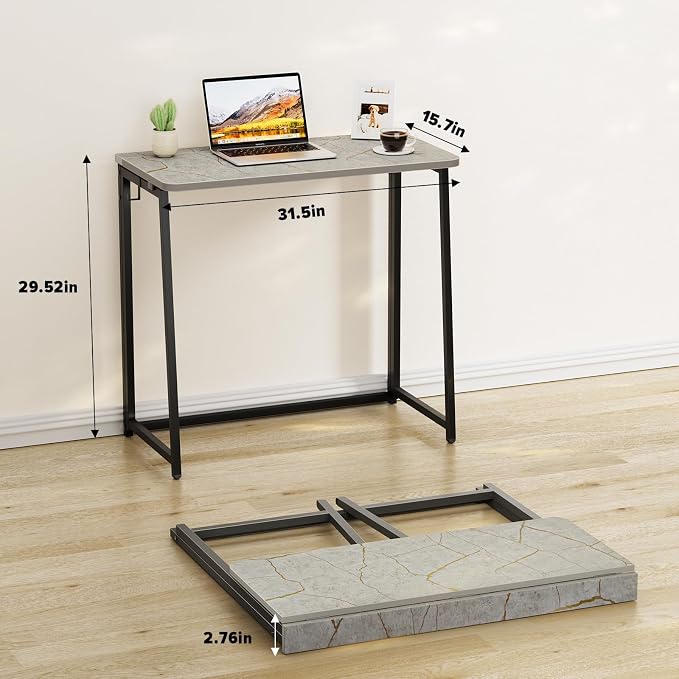 WOHOMO Folding Desk, 31.5" Foldable Computer Table for Small Spaces, Grey | Easy Assembly and Fold, Sturdy Home office desks for Study Bedroom Dorm Space Saving Writing Work Apartment - Image 2