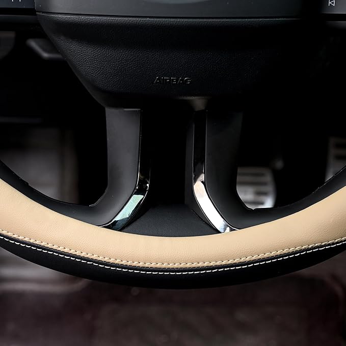 Valleycomfy Microfiber Leather Steering Wheel Cover Large-Size for F150 F250 F350 Ram 4Runner Tacoma Tundra Range Rover Model S X with 15 1/2 inches-16 inches Outer Diameter Beige - Image 4