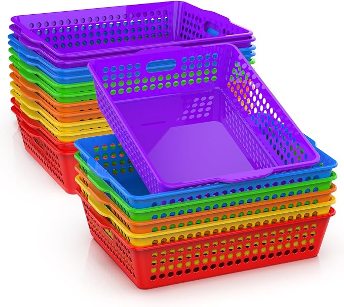 QRRICA 18 Pack Plastic Classroom Storage Baskets, Paper Trays for Classroom Organization & Turn in Trays for Teachers, Students, Desk Organizer Bin 13.8x10.6x3.1 Inch by QRRICA