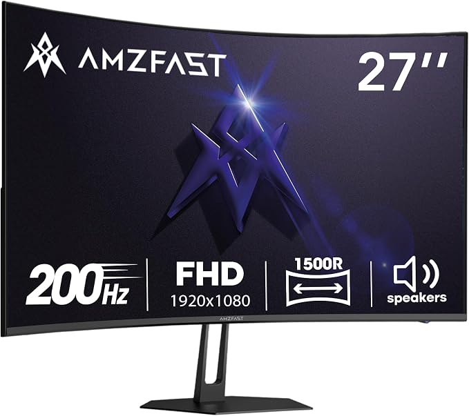 Amzfast 27 inch 200Hz Curved Gaming Monitor, FHD 1080p with Built-in Speakers, FreeSync, MPRT 1ms, 130% sRGB, 3000:1, 1500R, VESA Mount, HDMI 2.0&DP 1.4, 12 Months Warranty Exchange, AMZG27C1 by Amzfast