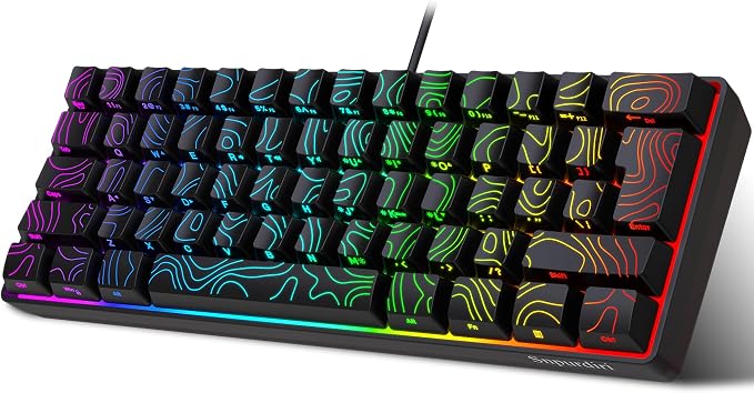 Snpurdiri 60% Wired Gaming Keyboard 61 Keys RGB (Contour Line-Black) | Backlit Small Gaming Keyboard Ultra-Compact for PC/Mac Gamer, Typist, Travel, Easy to Carry on Business Trip by Snpurdiri