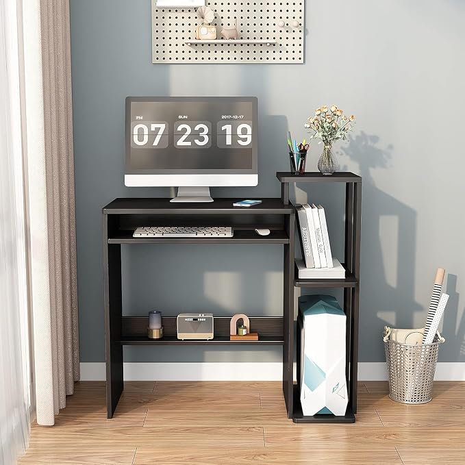ALISENED Computer Desk with Storage Shelves, Home Office Desk with Monitor Stand, Small Writing Desk Table with Keyboard Tray,Study Table with CPU Stand for Small Spaces (35"-Black) - Image 7