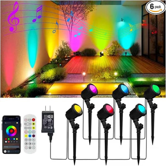 Smart Landscape Spotlights, Low Voltage IP67 Waterproof Outdoor Spot Lights Compatible with APP/Remote Control Color Changing Lights for Yard Garden Pathway Lawn Tree Festival 6 Pack by Unknown
