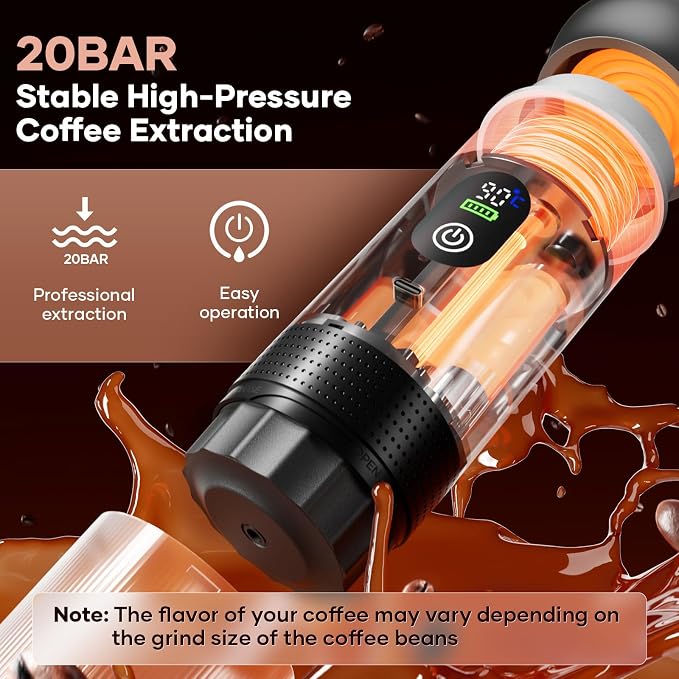 Portable Coffee Maker Espresso Machine Cafetera Portatil Personal Rechargeable Coffee Maker Small for Travel Camping usb-c Battery Espresso Maker, 3-IN-1 Compatible with Ground Coffee & NS Capsule - Image 4