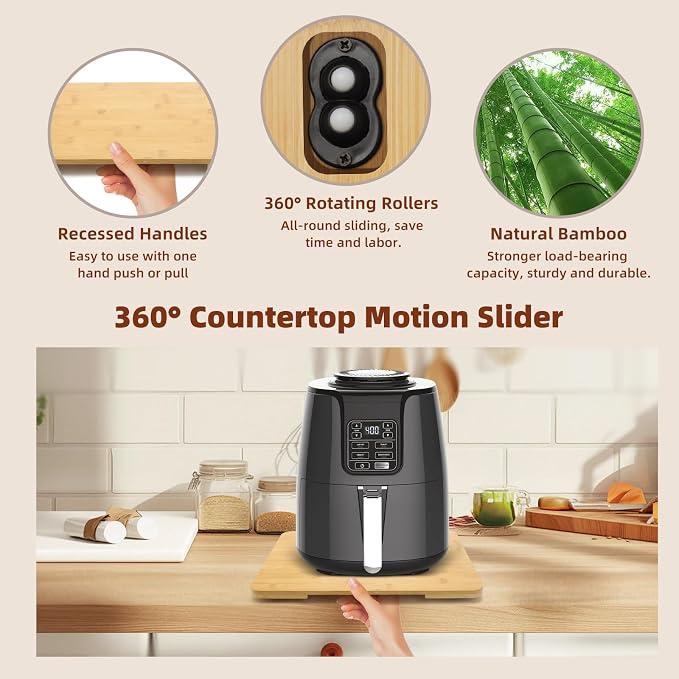 360°Rolling Tray Bamboo Kitchen Appliance Slider for Coffee Maker Pot | Countertops Sliding Tray Mat for Kitchen Appliances Easily Move Under The Cabinet Natural 11.6×13.9 - Image 4
