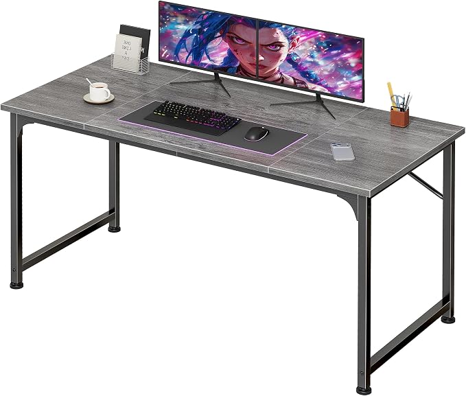 PRAISUN 47 Inch Computer Desk, Home Office Desk with Spacious Desktop, Grey | Modern Gaming Desk for Bedroom, Study, Work, Gaming & Writing, Large Legroom, Sturdy Metal Frame by PRAISUN