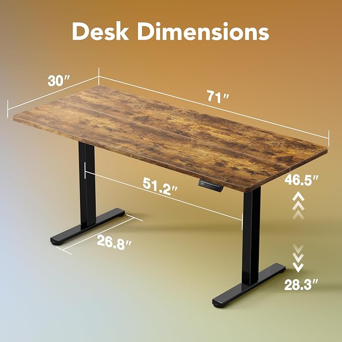 HUANUO 71 x 30 inch Electric Standing Desk Adjustable Height, 4 Memory Height Settings, Sit Stand Up Desk for Home Office & Computer Workstation, Rustic Brown - Image 3