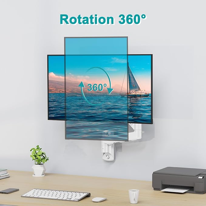 MOUNT PRO Single Monitor Wall Mount for 13 to 32 Inch Computer Screens, Height Adjustable Wall Mount Monitor Arm Holds Up to 19.8lbs, Full Motion Wall Bracket, VESA Mount 75x75, 100x100, White - Image 4