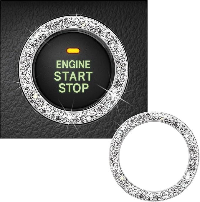 Kewucn Bling Crystal Double Rhinestone Car Engine Start Decoration Ring, Sparkling Push Start Button Sticker, Key Ignition & Knob Ring Decoration, Bling Car Interior Accessory(White) by Kewucn