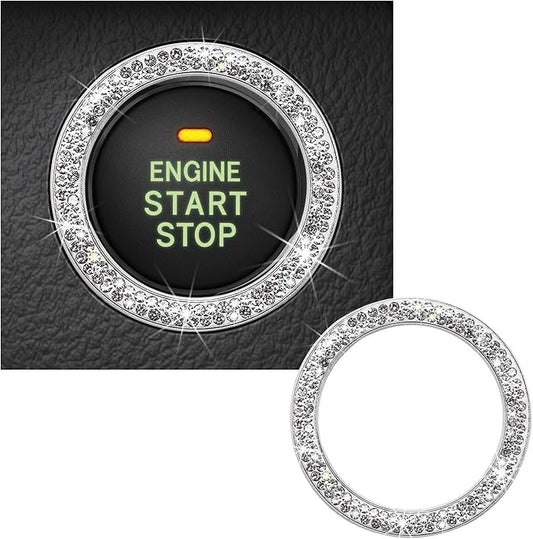 Kewucn Bling Crystal Double Rhinestone Car Engine Start Decoration Ring, Sparkling Push Start Button Sticker, Key Ignition & Knob Ring Decoration, Bling Car Interior Accessory(White) by Kewucn