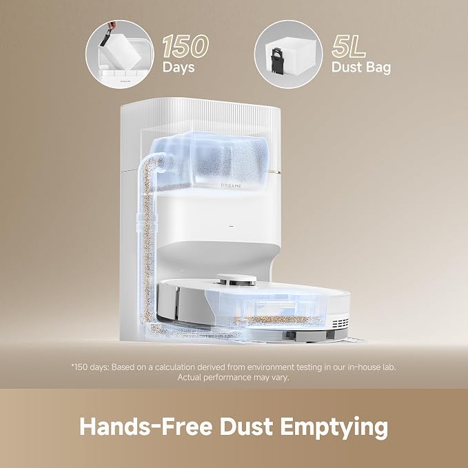 DREAME D20 Pro Plus Robot Vacuum, 13,000Pa Suction, DuoBrush for Pet Hair, Corner Cleaning, Self Emptying, LDS Navigation Laser Avoidance, Vacuum Mop, Hard Floors&Carpets, 5,200mAh Battery White | 13,000Pa Suction, Corner Cleaning, 150-Day Auto-Empty w... - Image 3