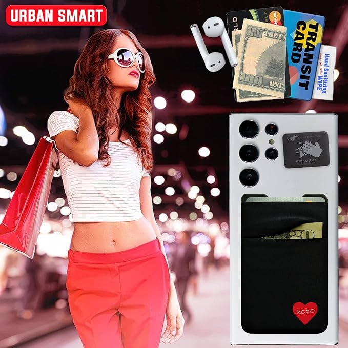 Gecko Travel Tech Double Pocket - Adhesive Card Holder - Cell Phone Pouch - Stick on Spandex Pocket - Carry Credit Cards and Cash (HEART) - Image 5