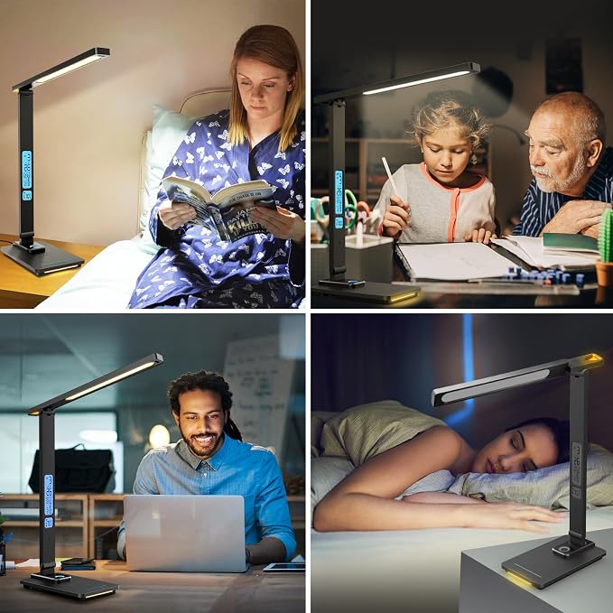 LAOPAO LED Desk Lamp with Wireless Charger: Desk Lamps for Home Office Bedroom, 5 Color Modes & Brightness Dimmable, 2 Night Light - Image 10