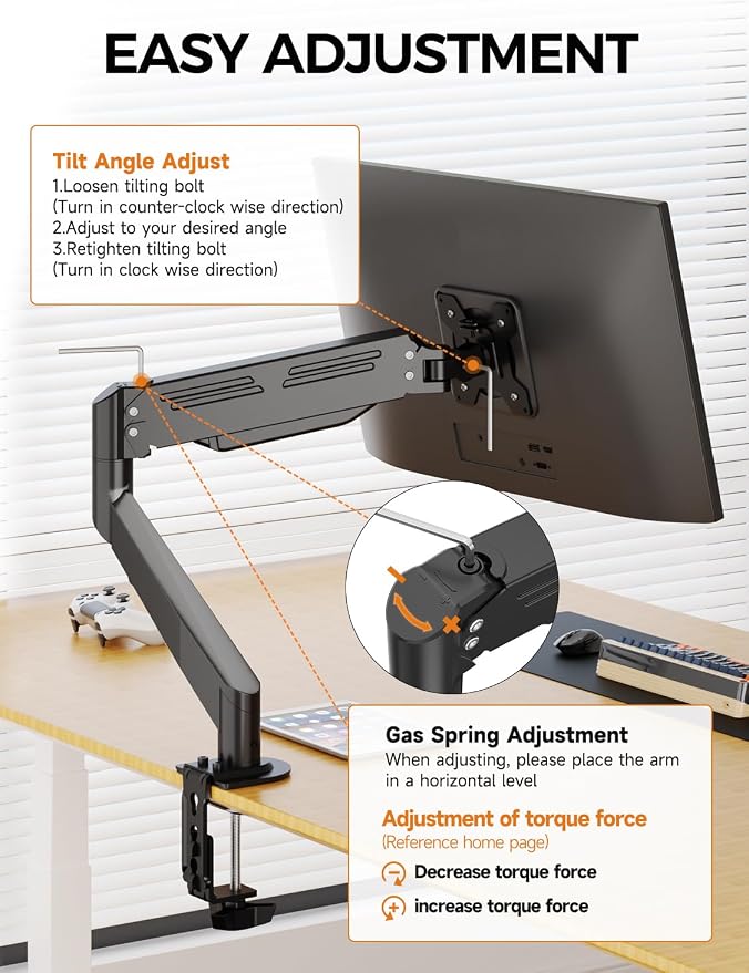Bracwiser Monitor Mount 17-35 Inch Adjustable Gas Spring Desk Mount Stand Hold up to 24.25lbs with Clamp/Grommet Mounting Base (MD82) - Image 8