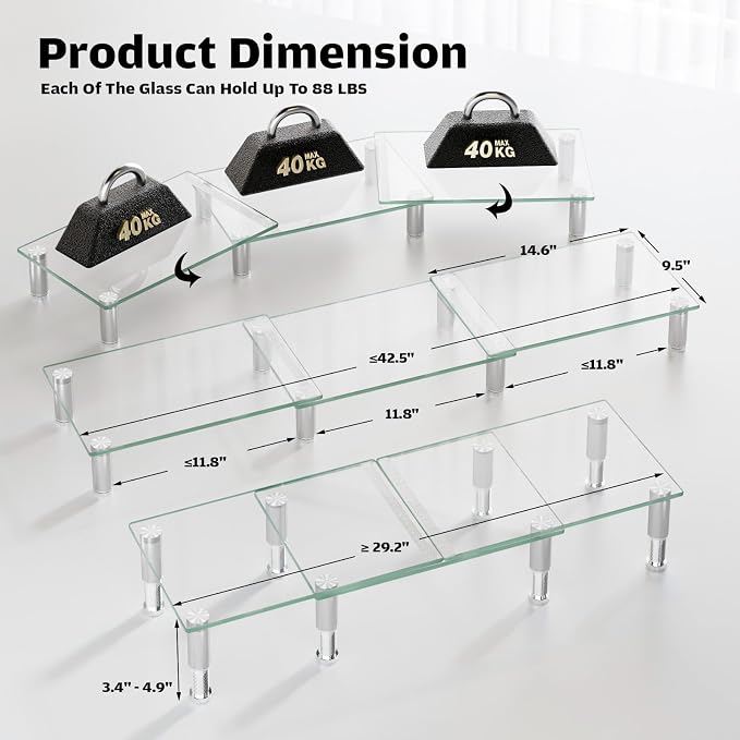 Hemudu Dual Monitor Stand -Adjustable Length and Angle Dual Monitor Riser, Desktop Organizer for PC, Computer, Laptop (Clear) - Image 7