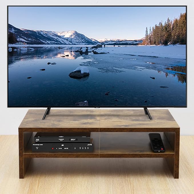 TEAMIX 20 inch Monitor Riser Stand - 2 Tiers, Wood Rustic Desktop Bookshelf | Laptop/PC/Printer/Keyboard Storage, Ergonomic Design, 15mm thick Sturdy Wood Boards, TV Stand, Home Office Desk Accessories - Image 2