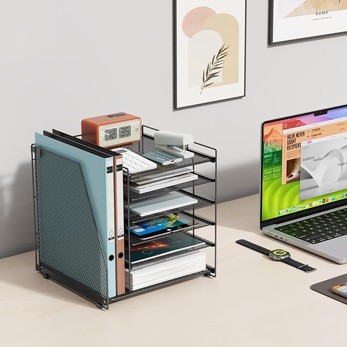 gianotter 6-Tier Paper Organizer With Magazine Holder | Desk Organizers and Accessories, File Organizer for Office Supplies Storag (Black, 6-Tier) - Image 6