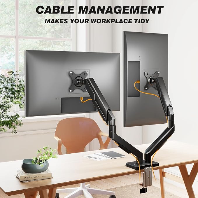 5Rcom Dual Monitor Stand for 17-34 Inch Computer Screens | Gas Spring Full Motion Dual Arms, Each Holds 22lbs, Fits 75/100mm VESA Mount - Image 5