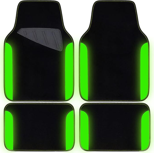 CAR PASS Fluorescent Leather & Waterproof Car Carpet Floor Mats, Universal Car Mats Fit for SUV,Vans,sedans, Trucks,Set of 4pcs Car Carpet with Anti-Slip nibbs Driver Heel Pad (Black Green Lime) by CARPASS