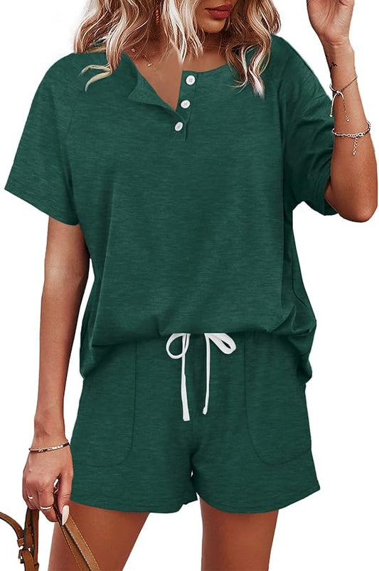 WIHOLL Two Piece Outfits for Women Lounge Sets Button Down Top and Shorts Set Sweatsuits with Pockets by WIHOLL