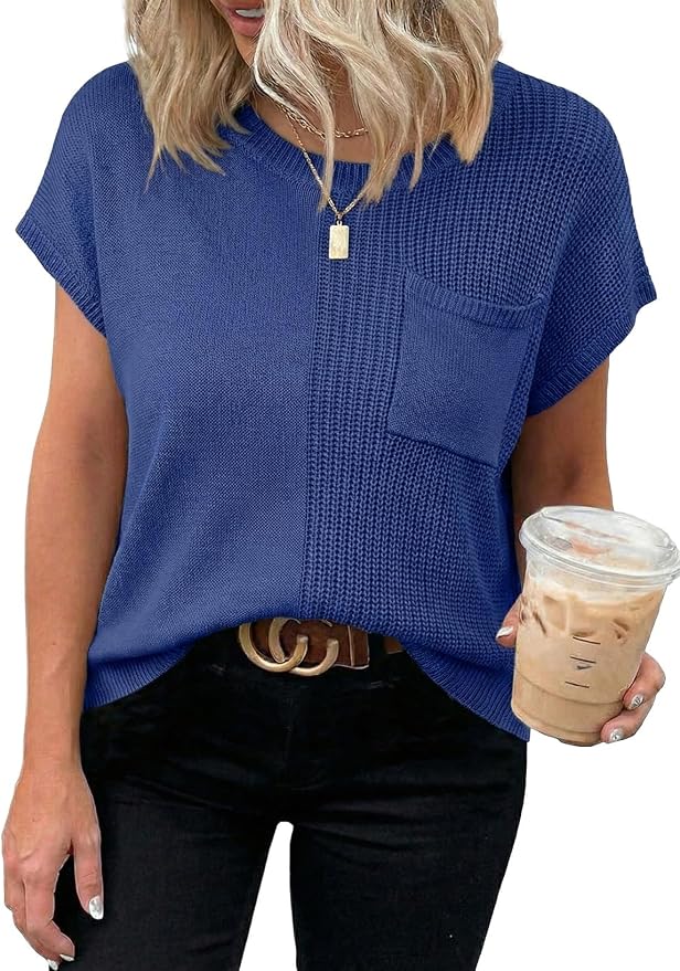 Dokotoo Summer Knit Tops for Women Sleeveless Crewneck T Shirts Casual Lightweight Sweater Blouses Shirts - Image 2
