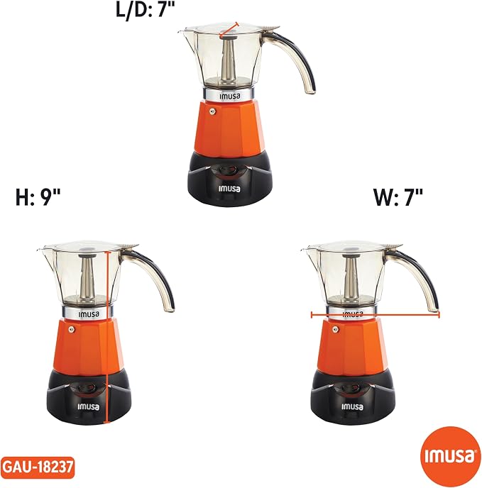 IMUSA 6 or 3 Cup Electric Espresso Maker with Cool-Touch Handle, Orange | Bare Aluminum Finish, Cool-Touch Handle with Visual Indicator, Makes Espresso, Ideal for Everyday Use and Gifts - Image 7