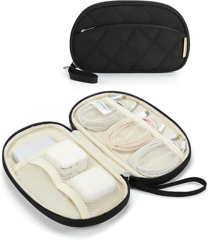 BAGSMART Travel Cord Organizer Electronics Case, Puffer Cable Organizer Bag Travel Essentials for Women, Small Tech Organizer Travel Case for Charger, Cable, Phone, Flash Drive Black by BAGSMART