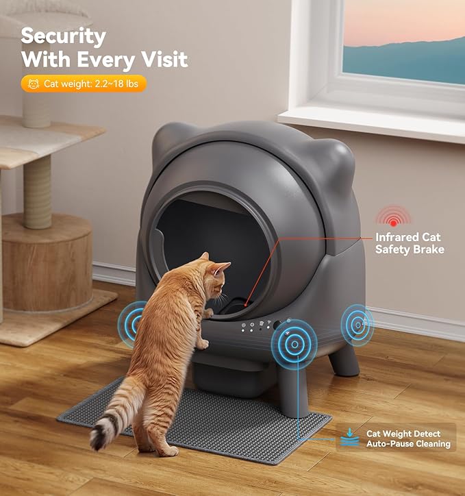 Automatic Litter Box, FEELNEEDY Self Cleaning Litter Box, Odor Control Robot, Cat Ears Design, 65L APP Real-Time Monitor, Cat Litter-Boxs for Multiple Cats, Safety Sensors, with 1 Trash Bag - Image 5