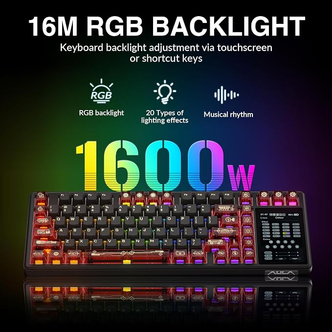 Aula L99 Wireless Mechanical Gaming Creamy Keyboard with Smart Touch Screen | Tri-Mode Hot Swappable Custom Keyboard,RGB Backlit,PBT Keycap,Gasket Mount Creamy Sounding Keyboards for Office PC,84 Keys - Image 8