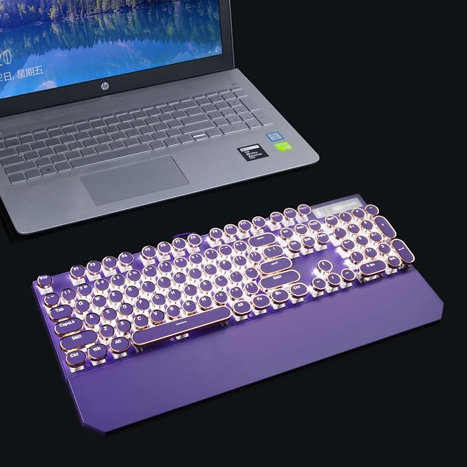 Camiysn Typewriter Style Mechanical Gaming Keyboard, Purple Retro Punk Gaming Keyboard with White Backlit, 104 Keys Blue Switch Wired Cute Keyboards, Round Keycaps for Windows/Mac/PC - Image 7