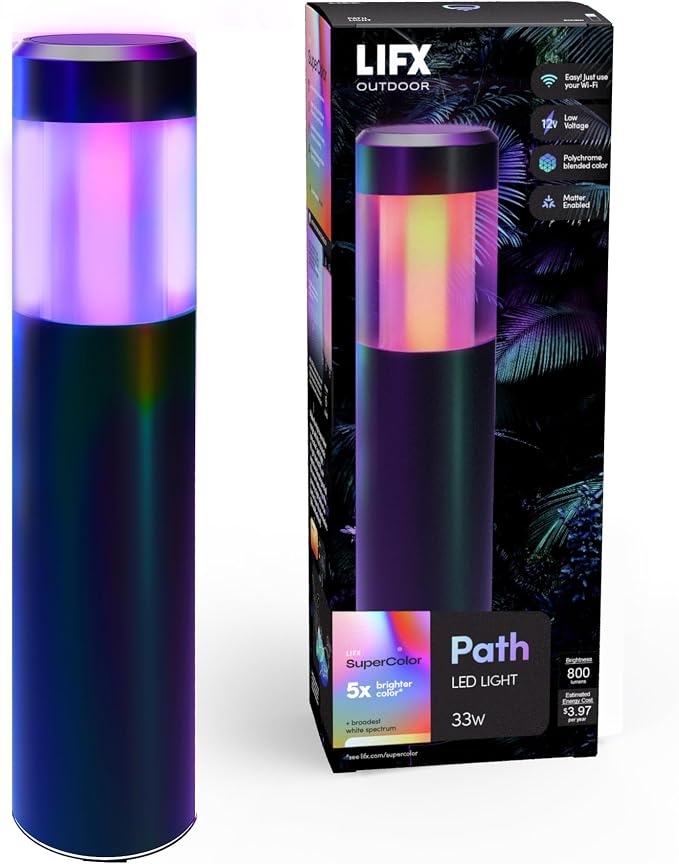 LIFX Smart Outdoor Path Lights - Wi-Fi RGBW - Matter Certified 12V- Round | Wifi 2.4GHz - Compatible with Alexa, Google, Apple Homekit, Needs 15V low-voltage transformer, for landscape pathway lighting by LIFX