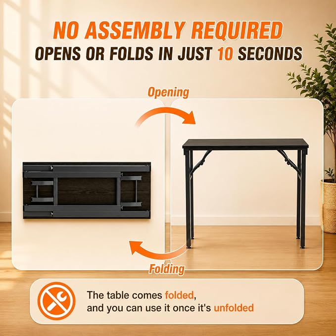 Folding Table Computer Desk - 35.8" No Assembly Folding Desk Design and Foldable Office Desk, Small Desk for Bedroom, Compact Storage Portable Use for Dorm and RV Small Space, Dark Oak - Image 4