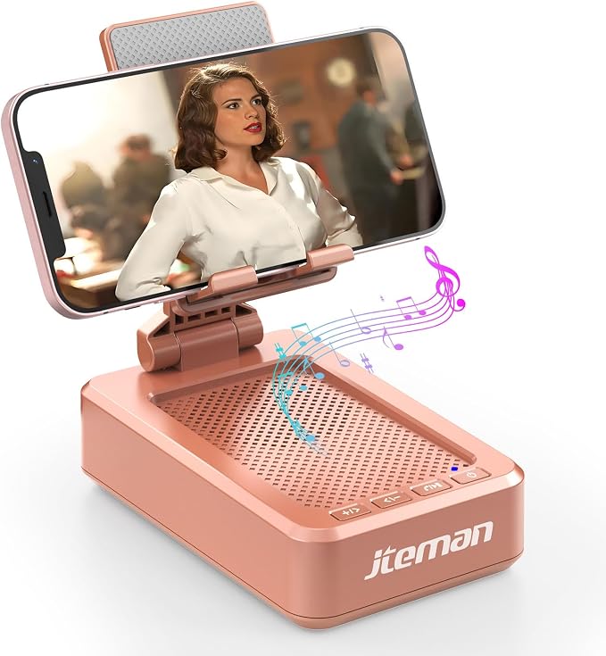 JTEMAN Cell Phone Stand with Bluetooth Speaker,Brithday Gifts for Men Women,Phone Speaker Amplifier,Kitchen Gadgets for Men,Phone Holder for Desk - Rose Gold by jteman