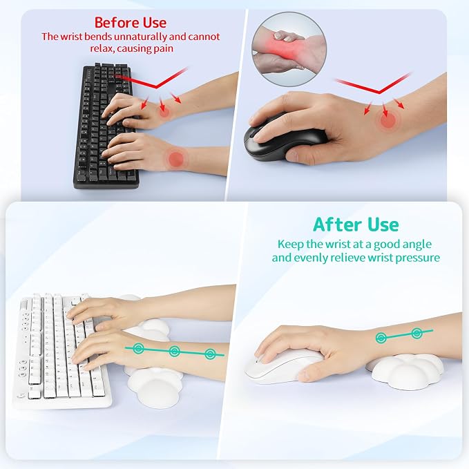 Sushret Cloud Wrist Rest Keyboard, Cloud Keyboard Wrist Pad Set with PU Leather Memory Foam, Cute Arm Rest for Palm Support, PC/Gaming Desk Accessories/Office Setup/Computer Hand Cushion - White - Image 3