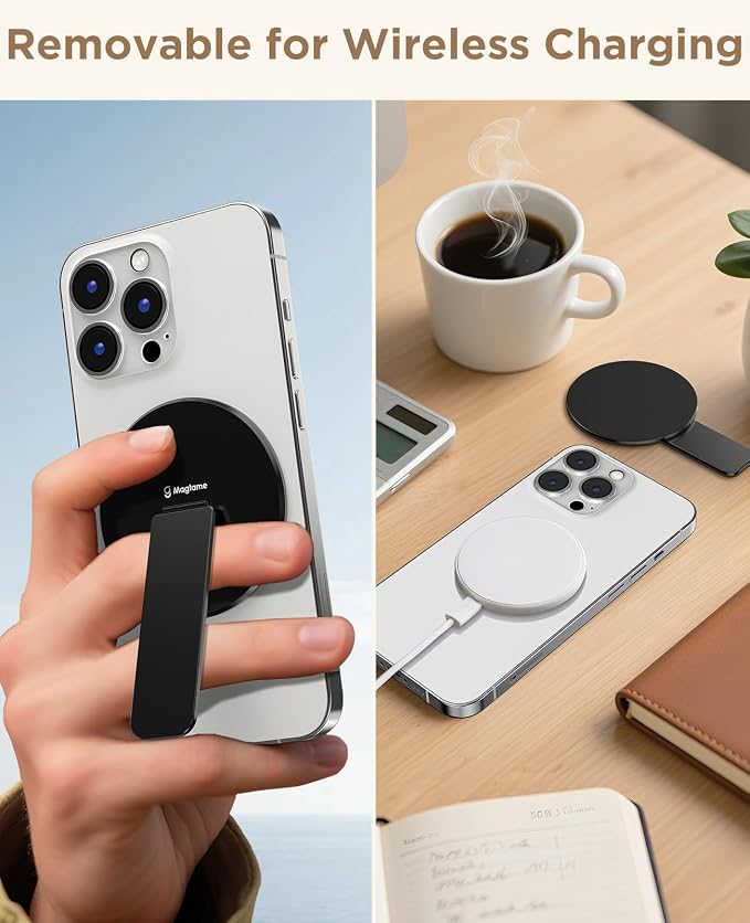 Magnetic Phone Stand Grip for Magsafe, Utral-Thin Snap-on Kickstand with Strong Magnetic Holder, 140° Adjustable for Hands-Free Travel, Work, Entertainment | Compatible with iPhone17-12, Black - Image 9