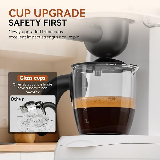 XIXUBX Compact Espresso & Cappuccino Machine, 3.5 Bar with Steam Wand | 800W Fast Heating, Safety Lock & Tritan Cup, One-Touch 4-Cup Brewing & Powerful Steam for Latte, White for Home & Office - Image 4