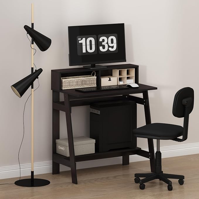 Furinno Simplistic 32-Inch Brown Computer Desk, Small Office Desk, Rectangular Home Office Desk with Shelf, Gaming Desk for Home Office, Bedroom, Study Room, Dark Mocha by Furinno-FitsYourSpaceFitsYourBudget
