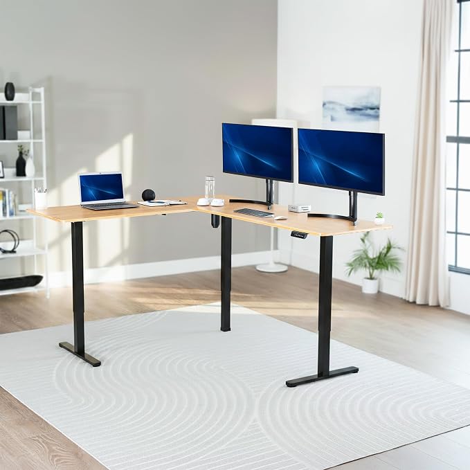 VIVO Real Bamboo 75 x 63 in Corner Standing Desk, DESK-E3CTBO-75 | Electric, Reversible L-Shaped Table, Sit Stand, Height Adjustable, Memory Controller, Office Furniture Sets, Black Frame - Image 2