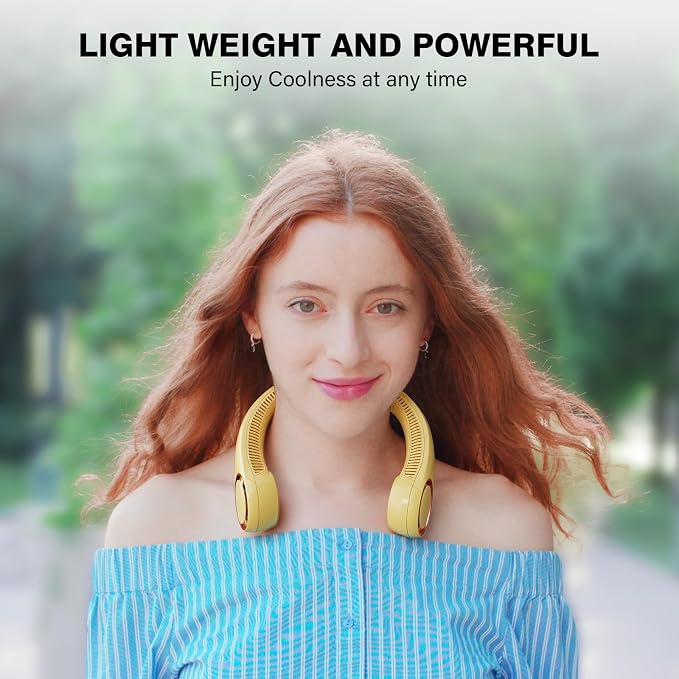 Morelax Neck Fan, USB Rechargeable Personal Fan,Hand Free Bladeless Portable Fans,4000 mAh, 3 Speeds,72 Air Faster softer 360° Cooling, Gift Suitable for Home, Office, Travel, Sports Amber - Image 5