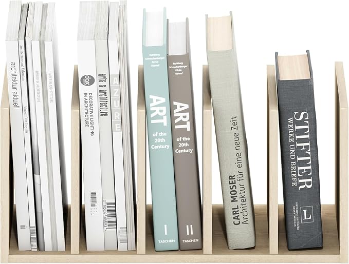 Furinno HERMITE Desk File Folder Organizers, 5-Space Vertical Desktop Office Organization Racks, Desk Top Display Book Shelf, for Paper, Office Supplies, Magazine, Bauhaus Oak - Image 4