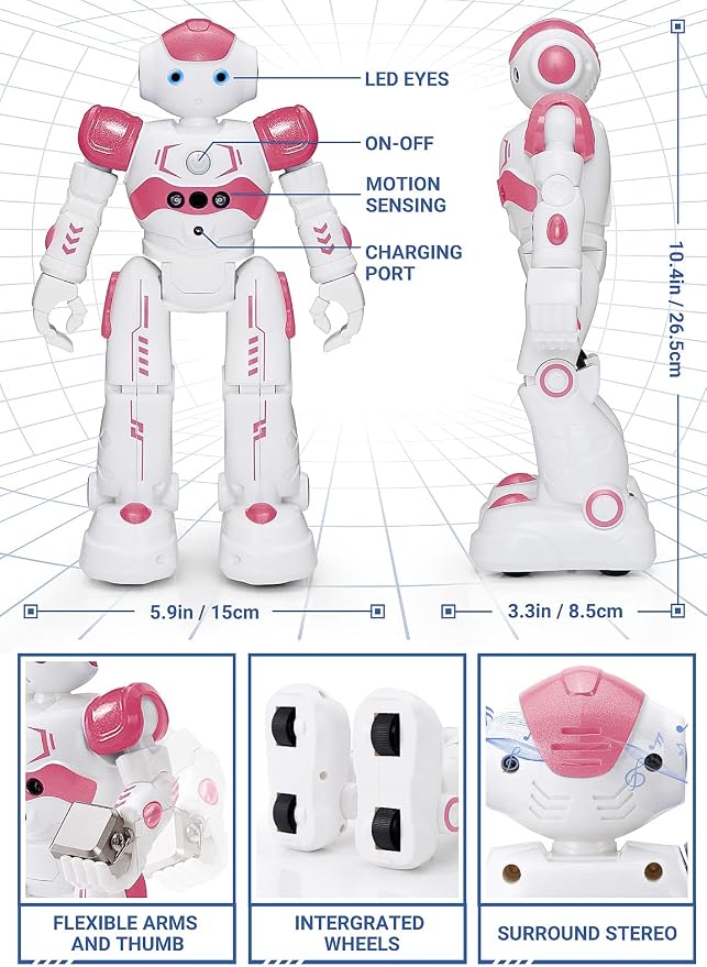 KingsDragon RC Robot Toys for Kids, Gesture & Sensing Remote Control Robot for Age 3 4 5 6 7 8 Year Old Boys Girls Birthday Present (Pink) - Image 2