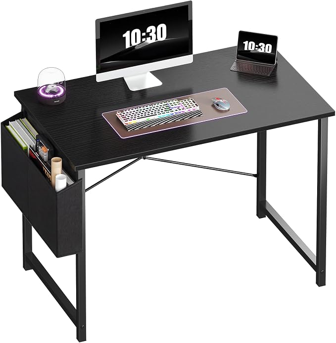 OLIXIS Small Computer Desk, 40 Inch Gaming Desks for Home Office | Writing Study Craft Work Table, Computer Workstation for Bedroom Small Spaces with Storage Bag, Black by OLIXIS