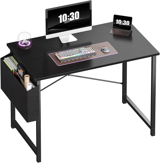 OLIXIS Small Computer Desk, 40 Inch Gaming Desks for Home Office | Writing Study Craft Work Table, Computer Workstation for Bedroom Small Spaces with Storage Bag, Black by OLIXIS