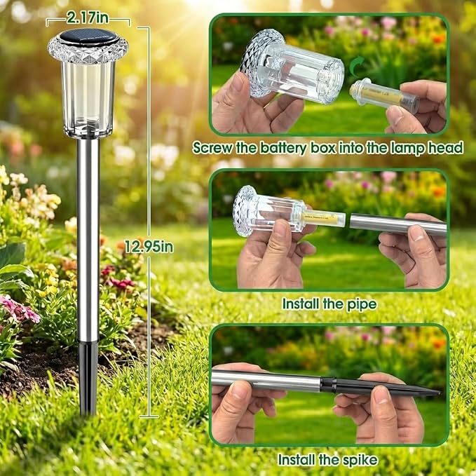 Eyrosa Solar Outdoor Lights, 10 Pack Solar Pathway Lights Outdoor Waterproof, Stainless Steel Stake Lighting for Garden Yard Path Walkway Driveway Patio Lawn Outside Decor,Color Changing - Image 6