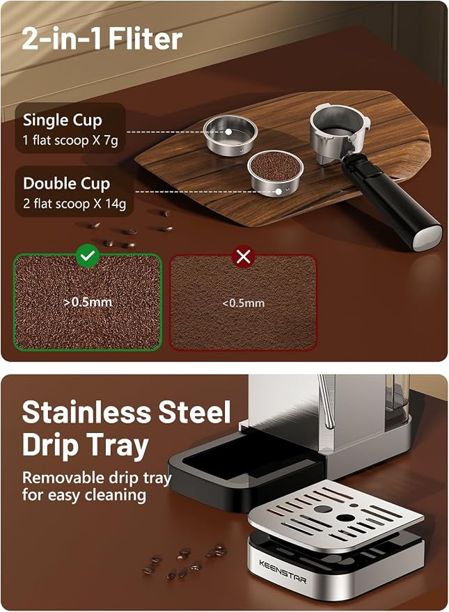 KEENSTAR 20Bar Espresso Machine, Hot & Iced Expresso Coffee Machines | Stainless Steel, Rapid Cold Brew, Touch Screen, Milk Frother Steam Wand, for Latte and Cappuccino - Image 6