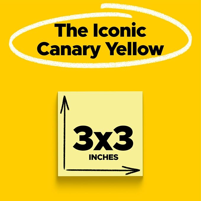 Post-it 100% Recycled Super Sticky Notes, 3 x 3 in, Canary Yellow, 5 Pads - Image 2