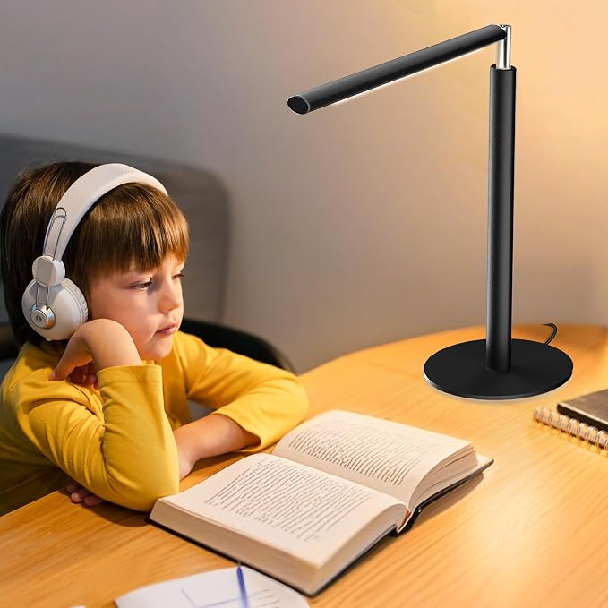 SIBRILLE Metal LED Desk Lamp, 16" Dimmable Desk Light with Base, 15W 1200LM, Adapter Included, Color & Brightness Adjustable, Modern Tall Table Lamp for Home Office Reading Study Task Laptop, Black - Image 8