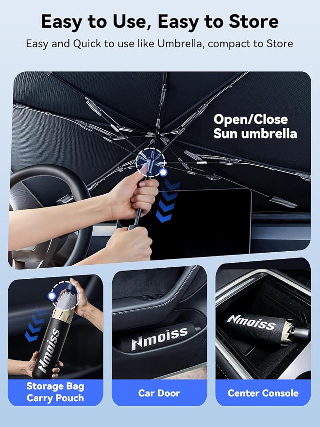 Nmoiss Windshield Sun Shade Umbrella for Mustang - [Vinyl Coating Heat Shield] Protect Car from Sun Rays & Heat Damage Keep Cool and Protect Interior, Spring Structure Edge - Image 7